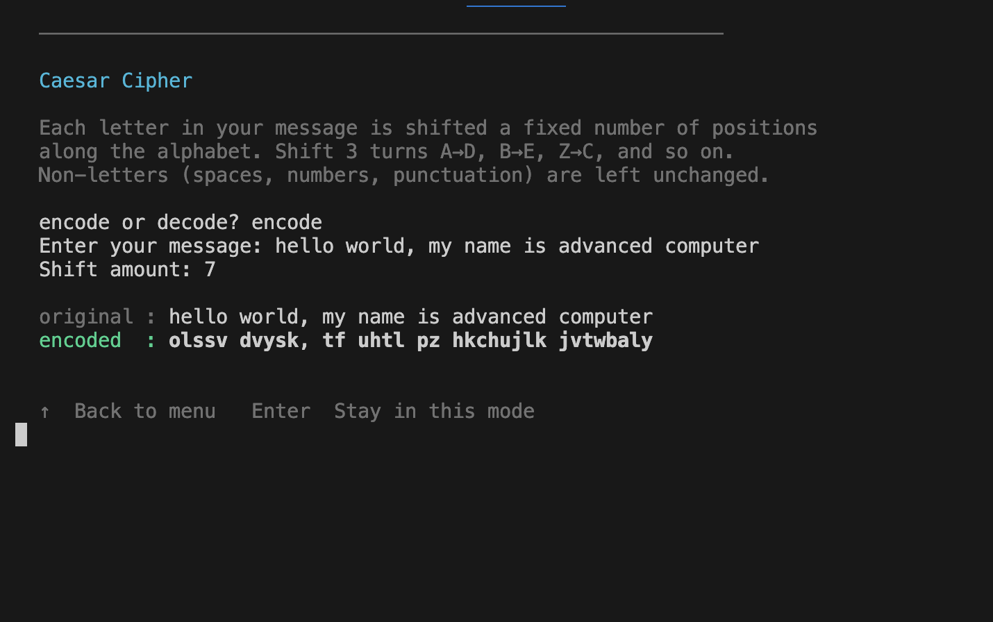 Caesar Cipher screenshot 5