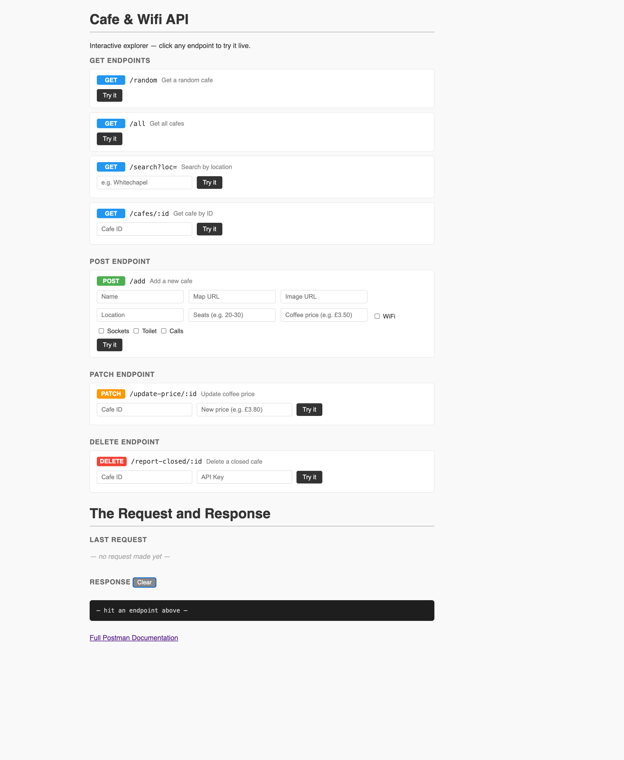 REST API — Cafe & Wifi screenshot 2