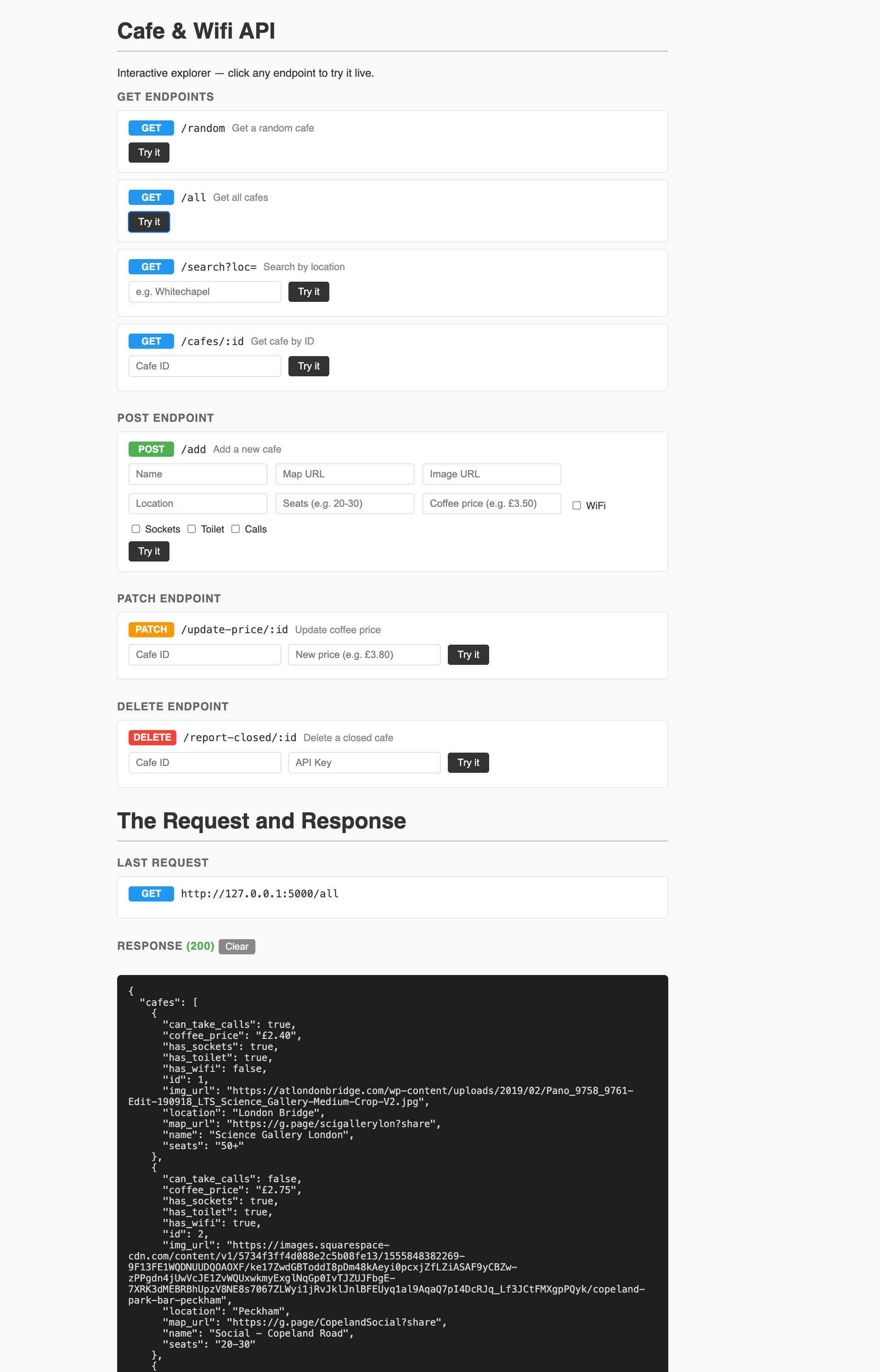 REST API — Cafe & Wifi screenshot 4
