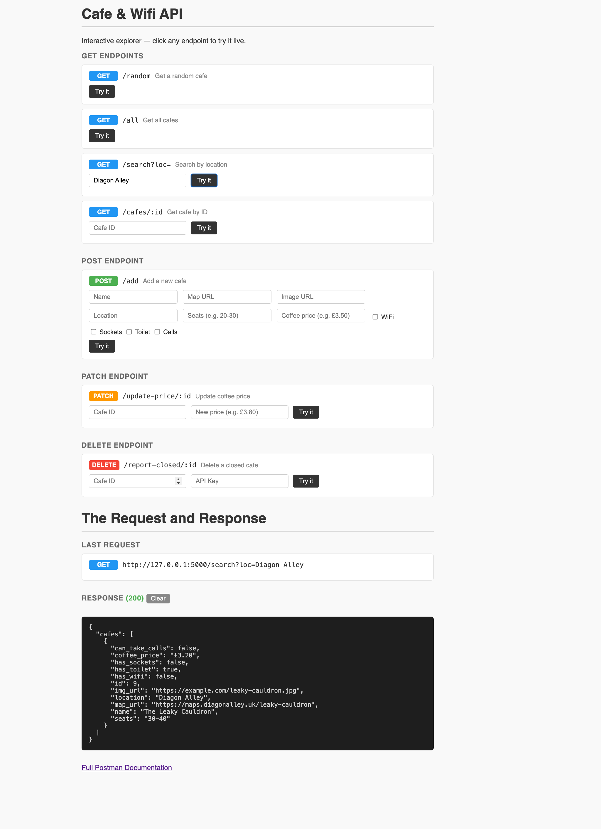REST API — Cafe & Wifi screenshot 5