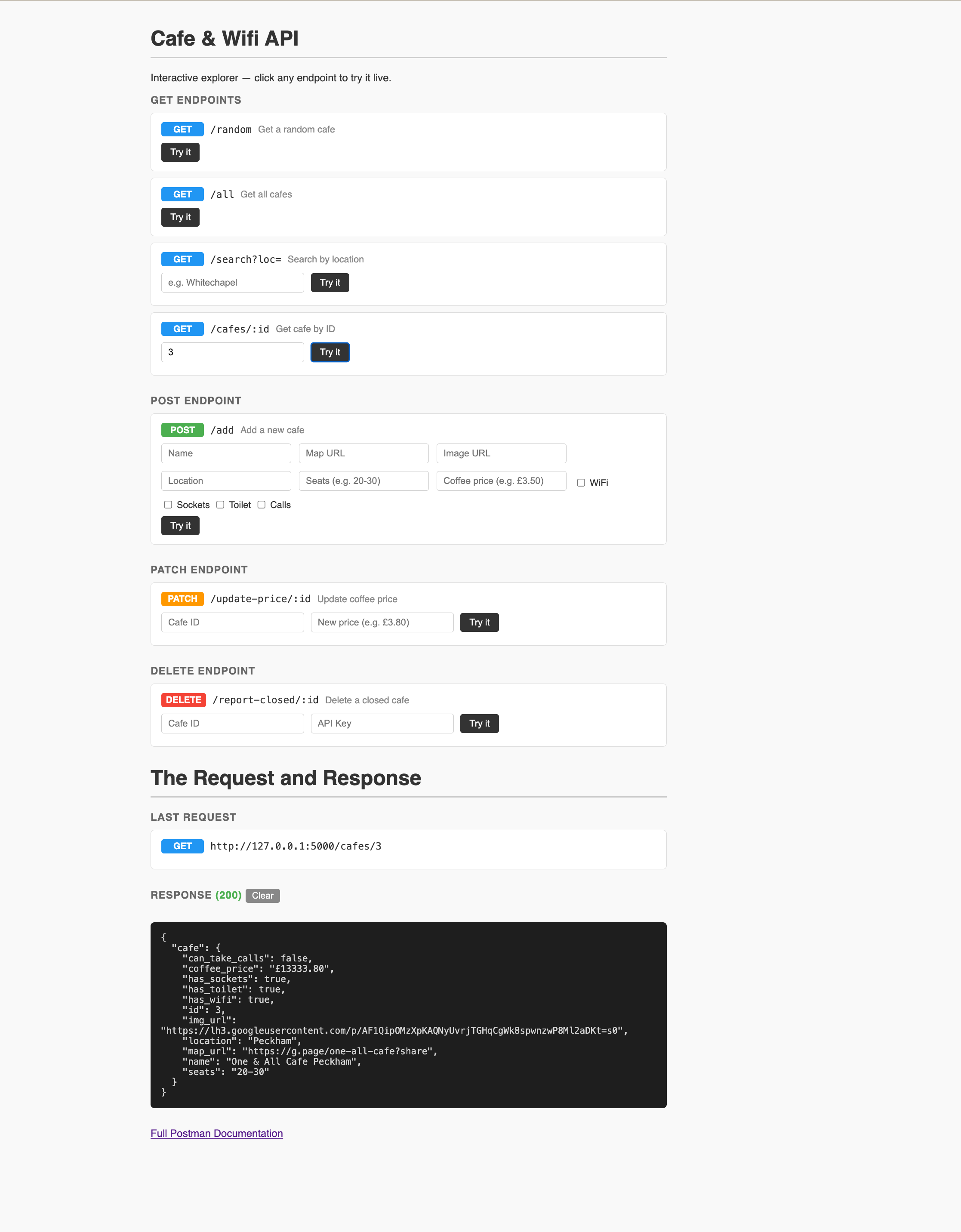 REST API — Cafe & Wifi screenshot 6