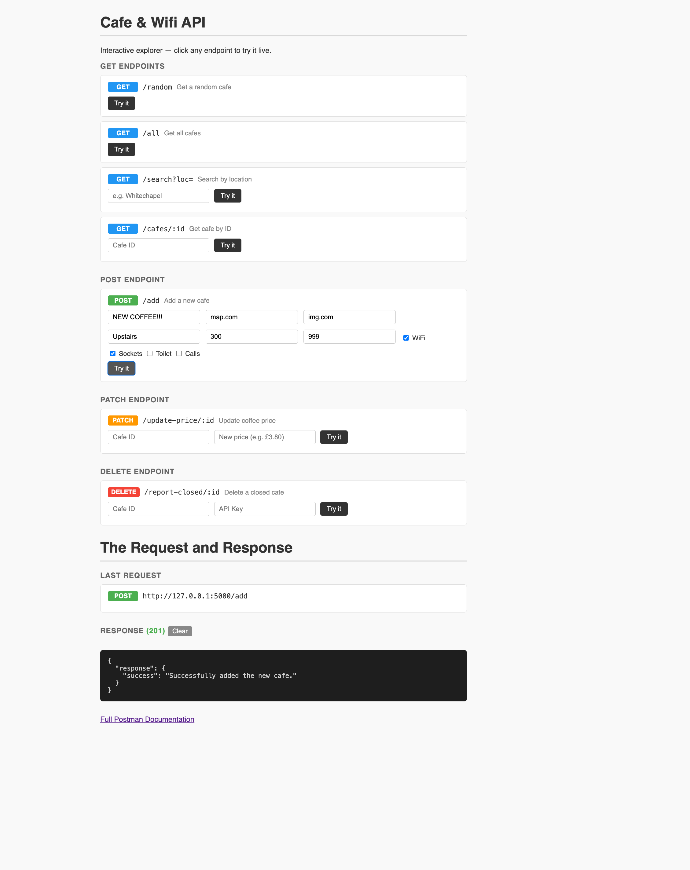 REST API — Cafe & Wifi screenshot 7