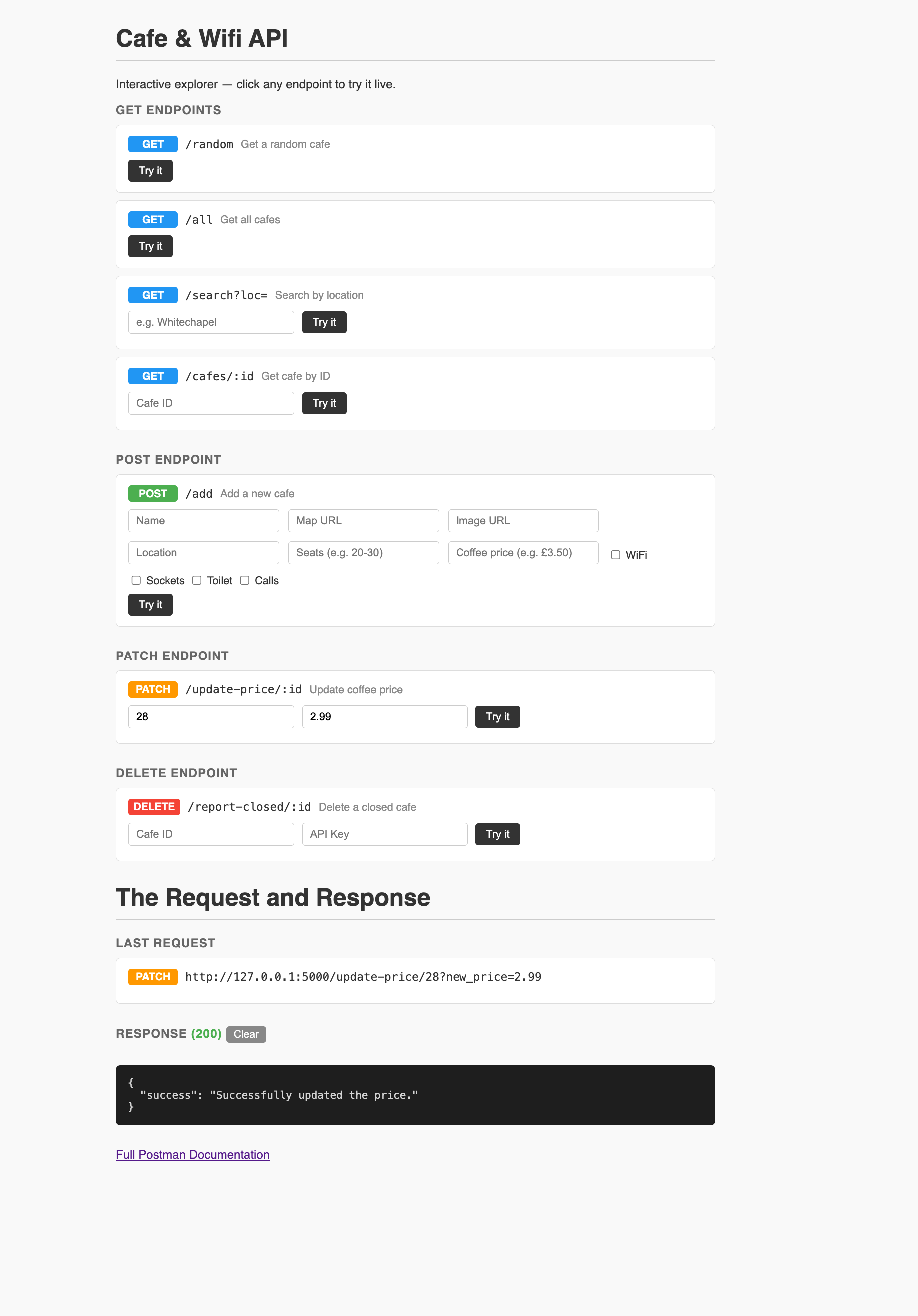 REST API — Cafe & Wifi screenshot 8