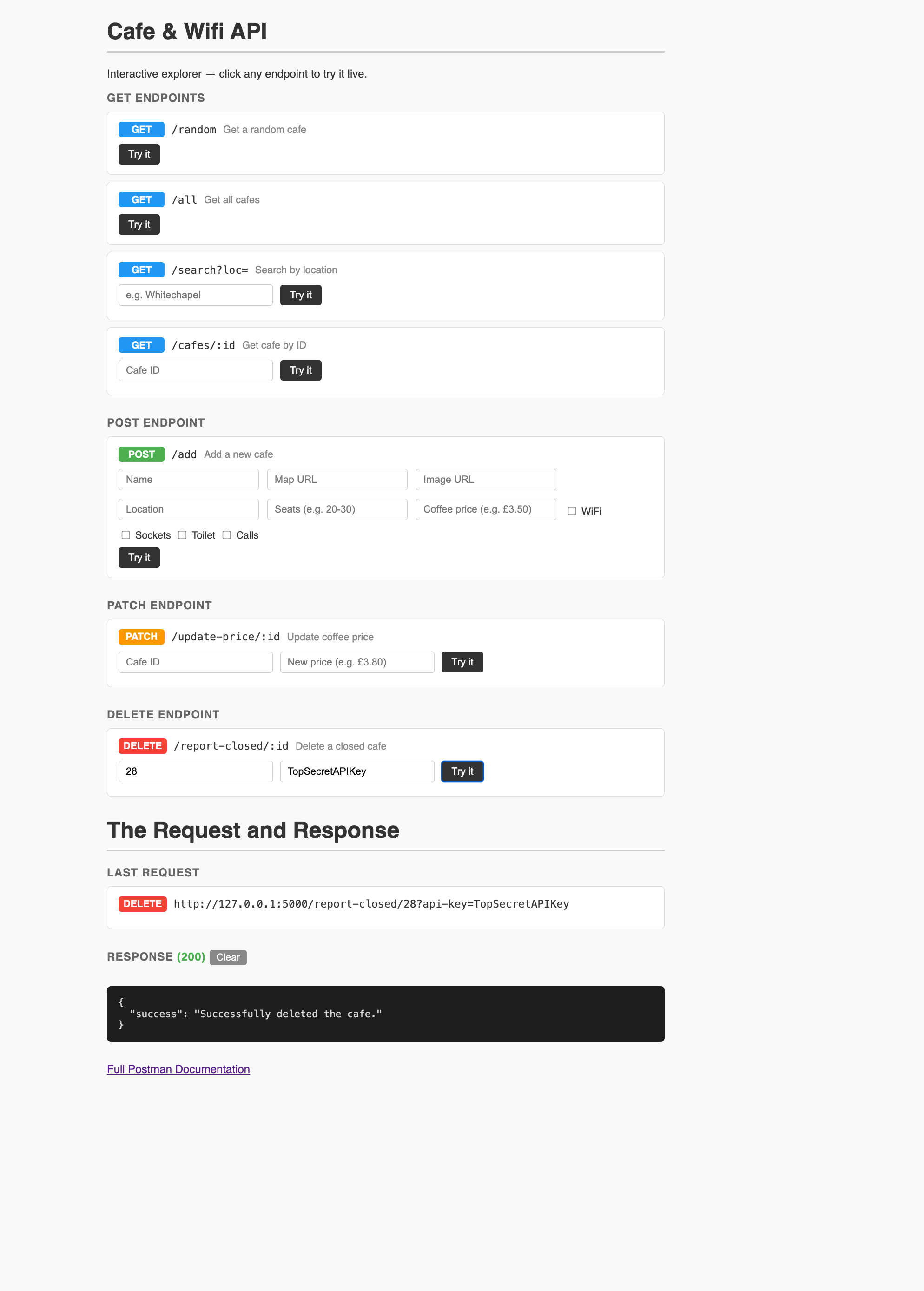 REST API — Cafe & Wifi screenshot 9