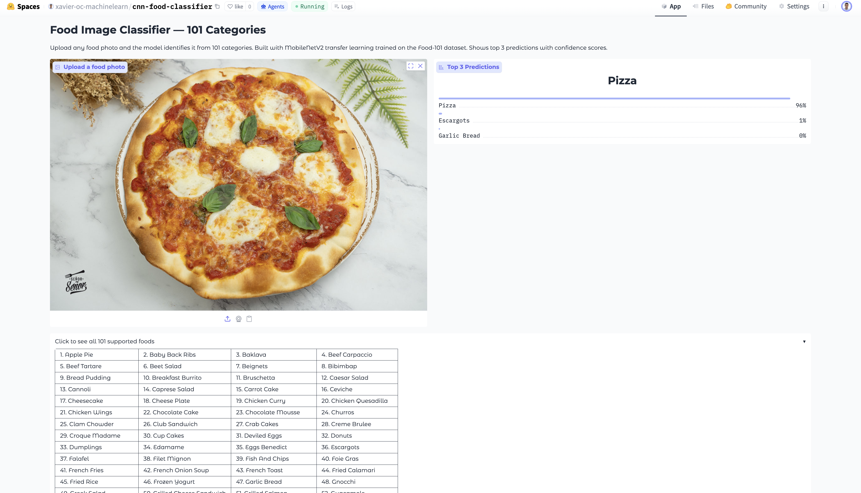 CNN Food Classifier screenshot 2