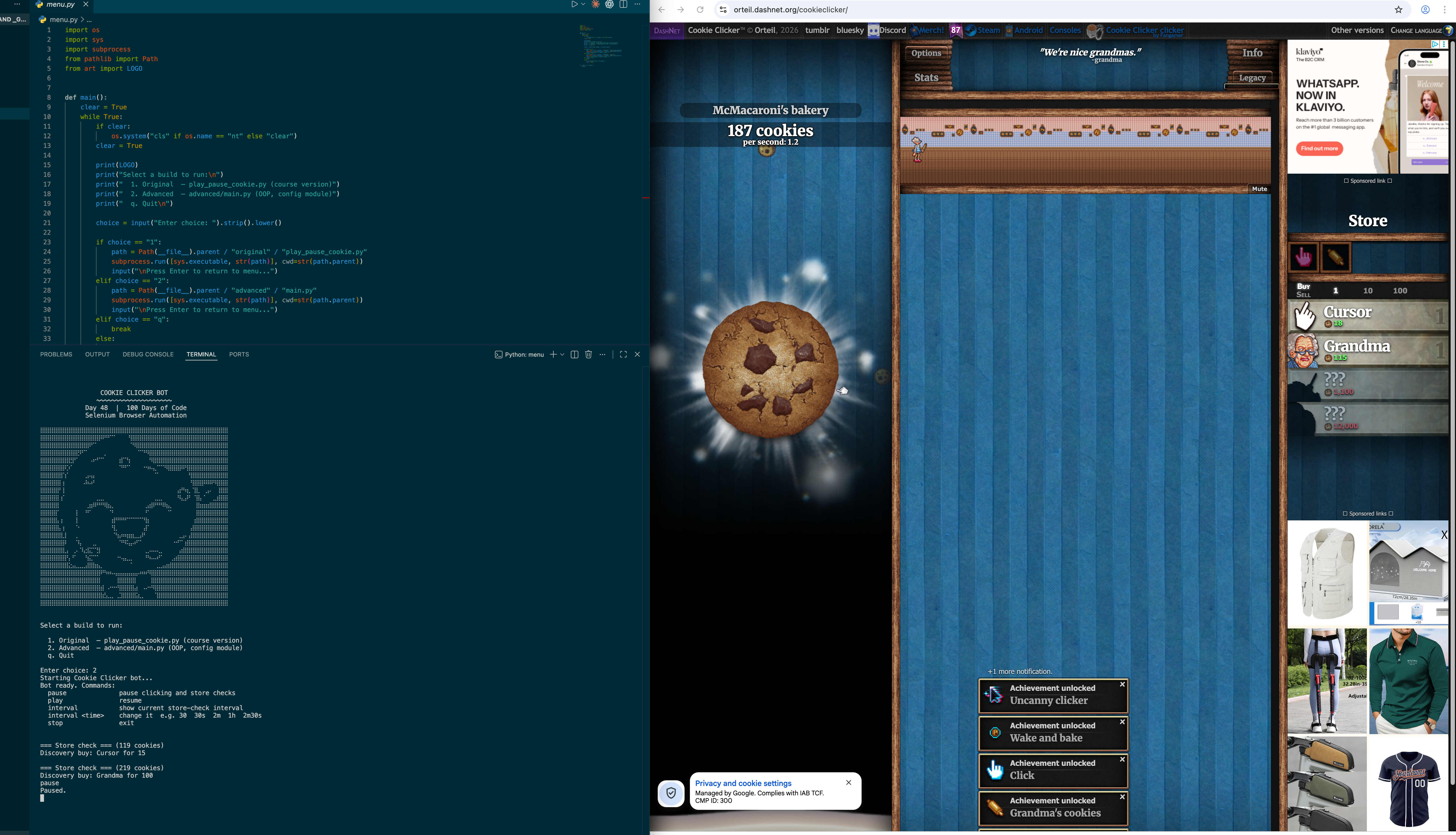 Cookie Clicker Bot—Selenium screenshot 2