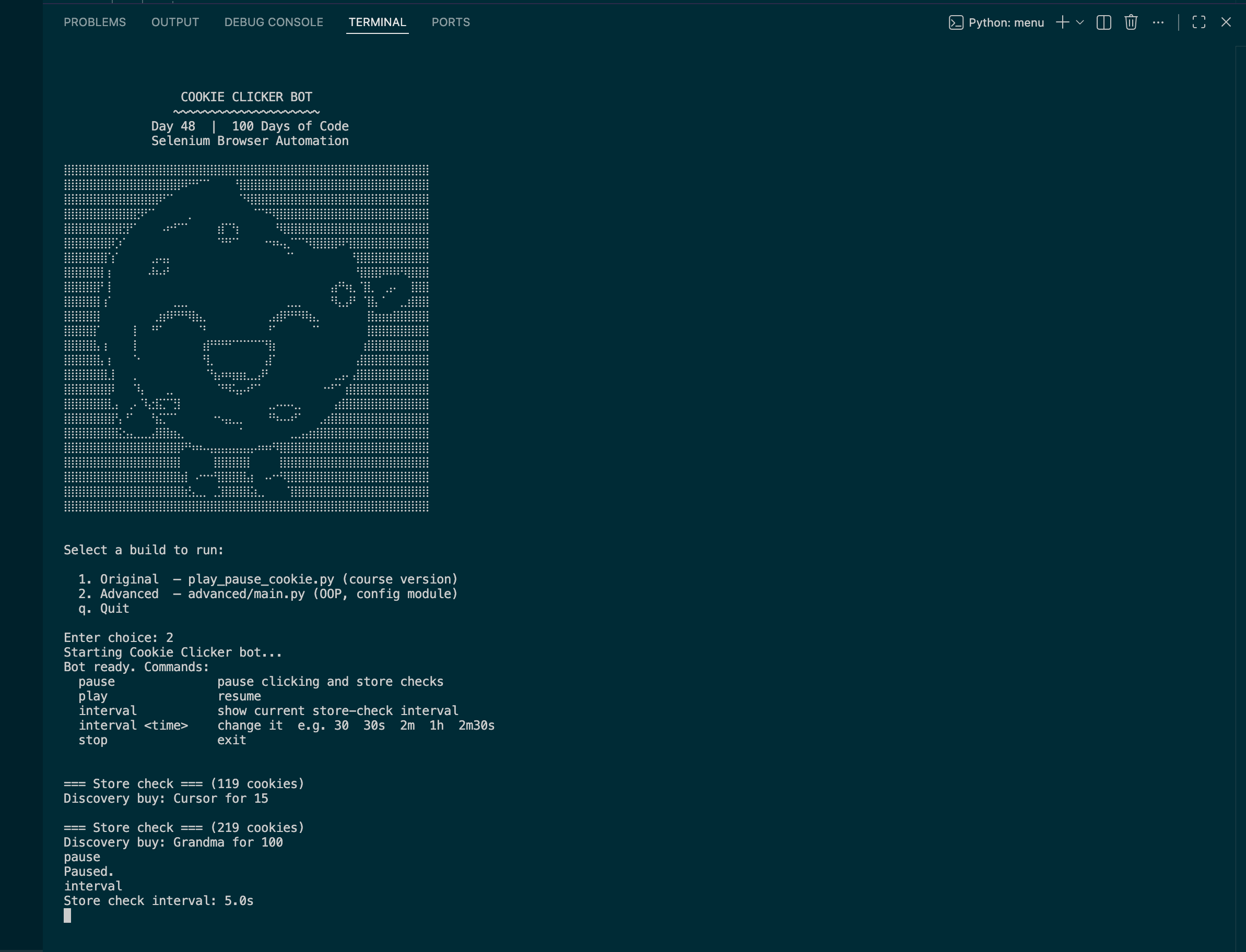 Cookie Clicker Bot—Selenium screenshot 3