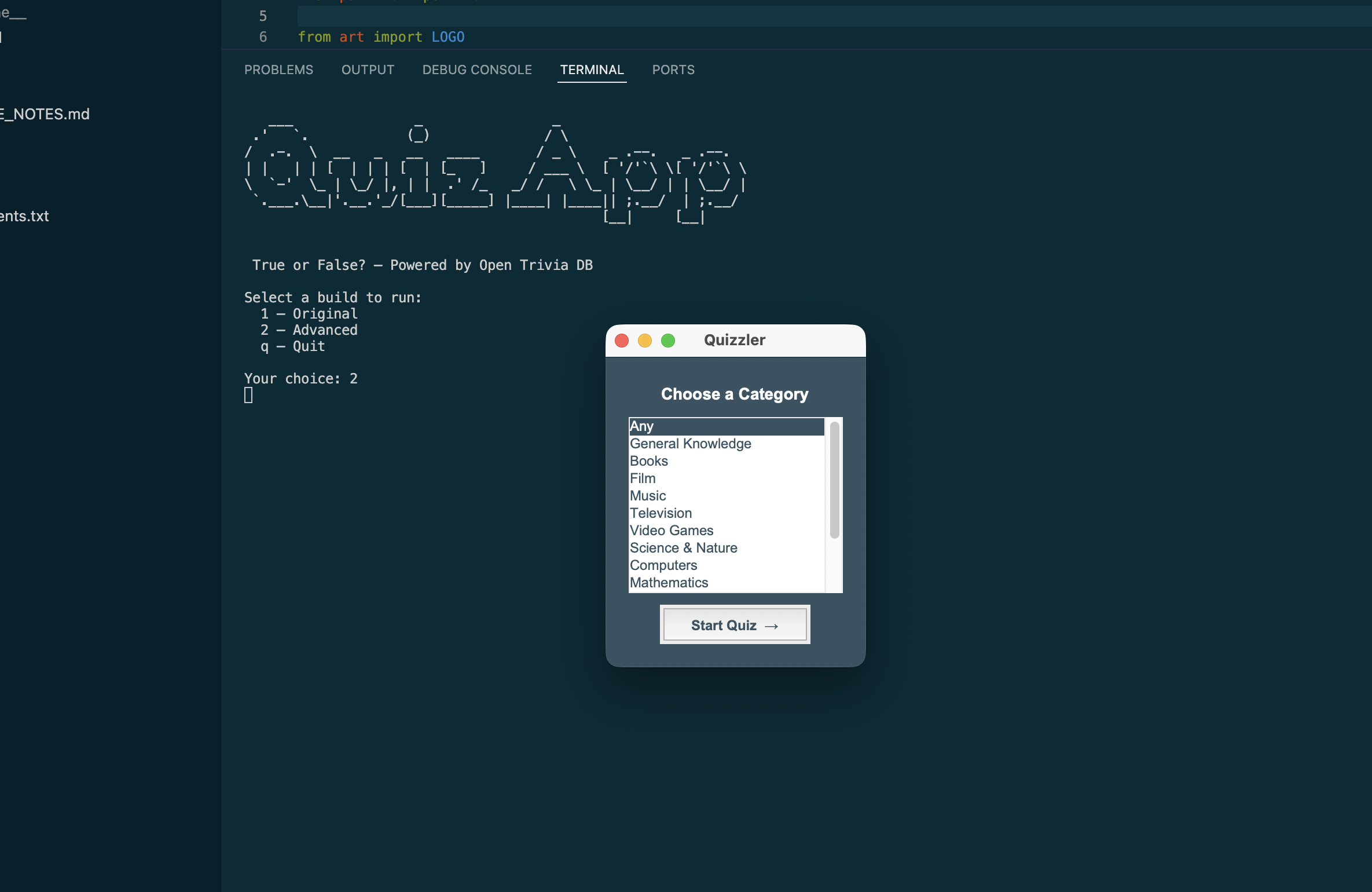 GUI Quiz App screenshot 1