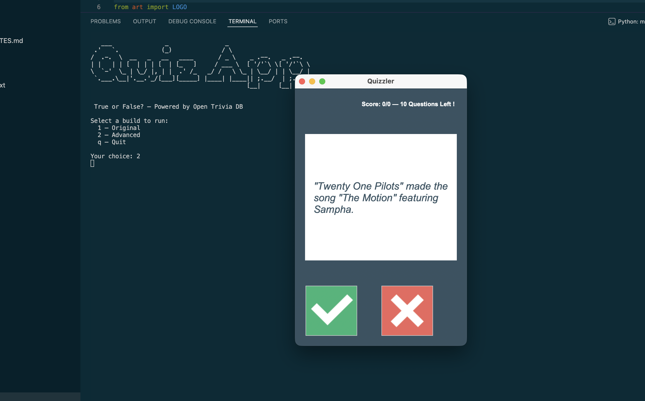 GUI Quiz App screenshot 2