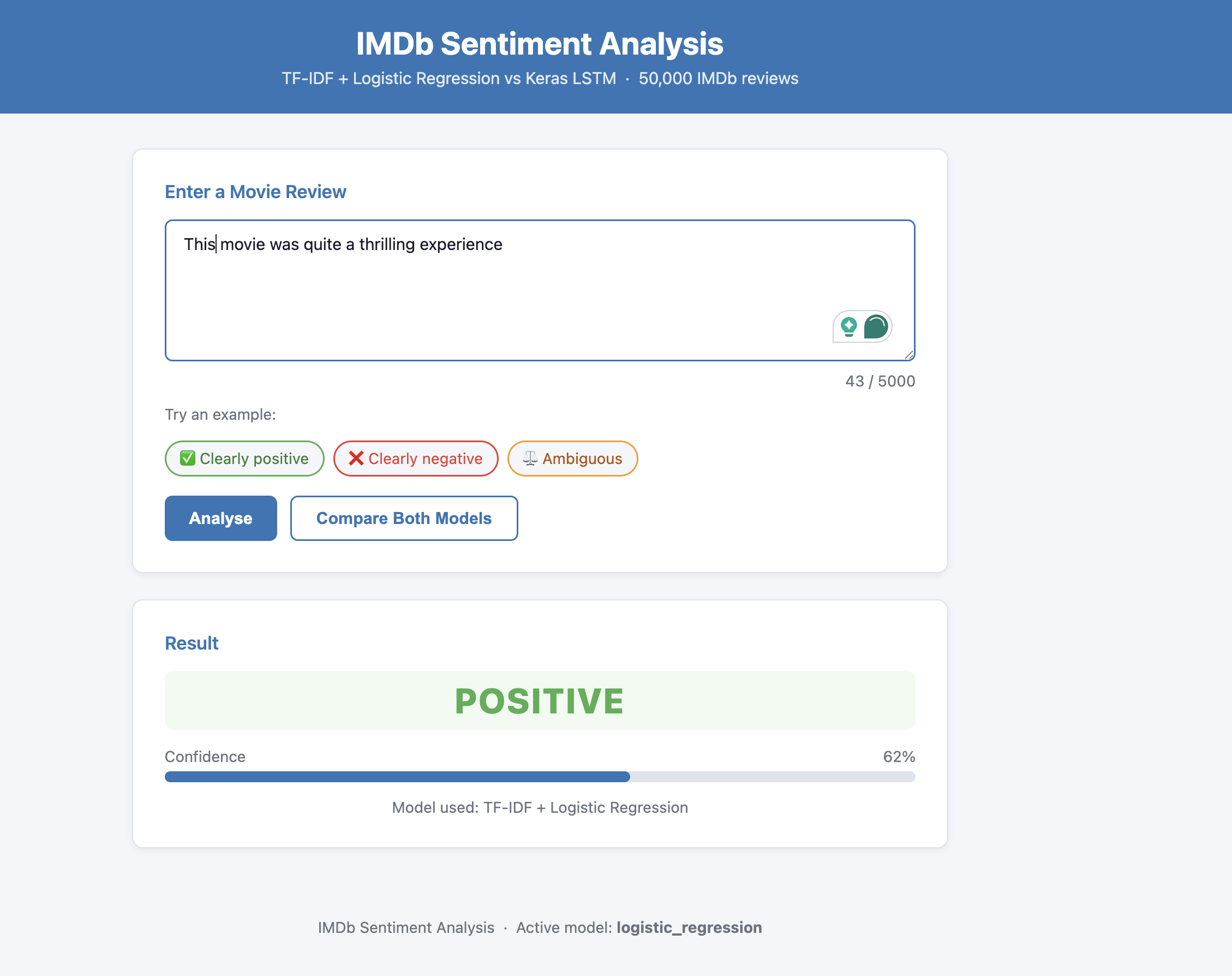 AWS Lambda & Amazon Bedrock: Benchmarking TF-IDF, LSTM, and Zero-Shot LLM Sentiment Analysis screenshot 1