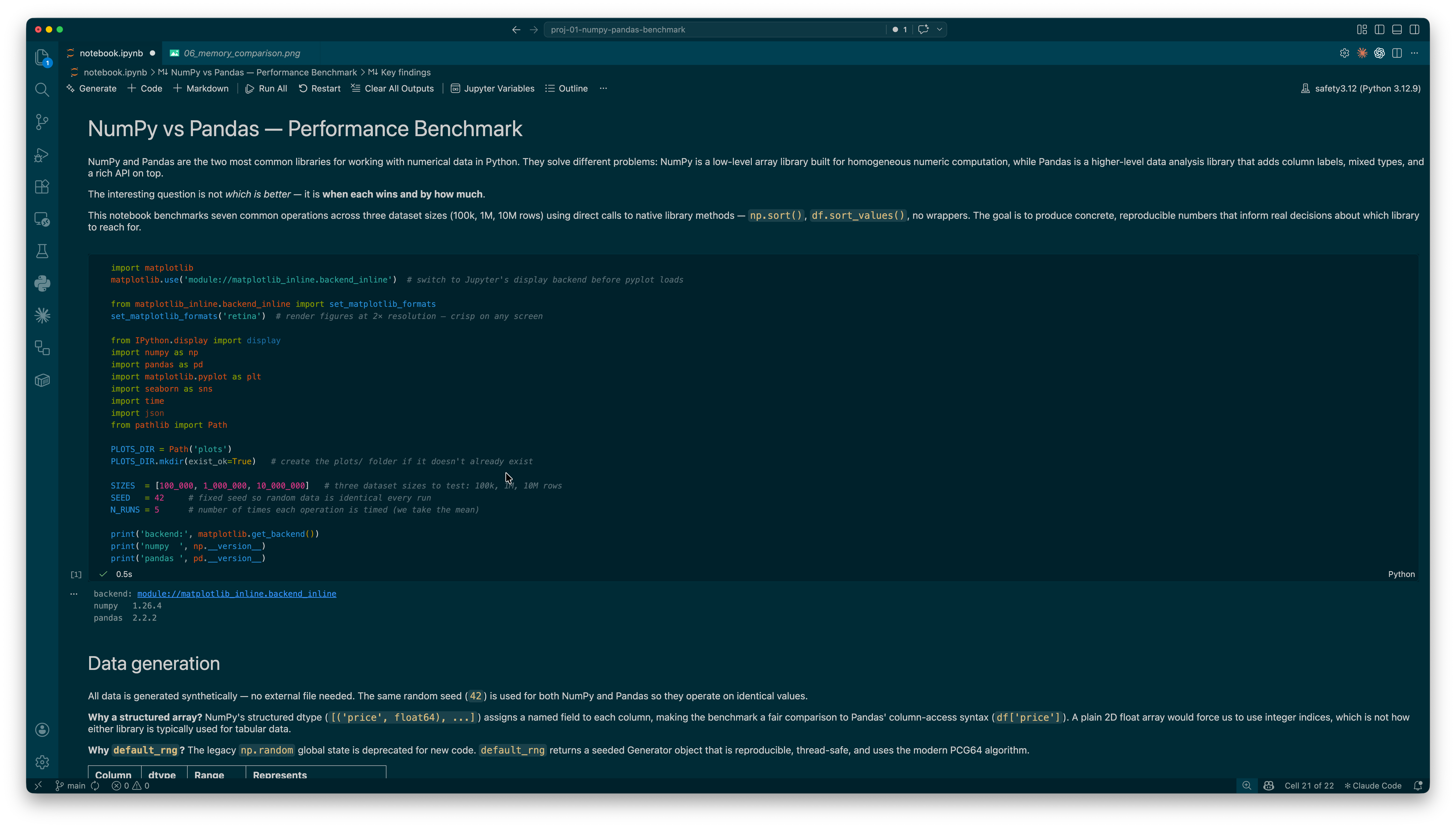 NumPy vs Pandas Performance Benchmark screenshot 1