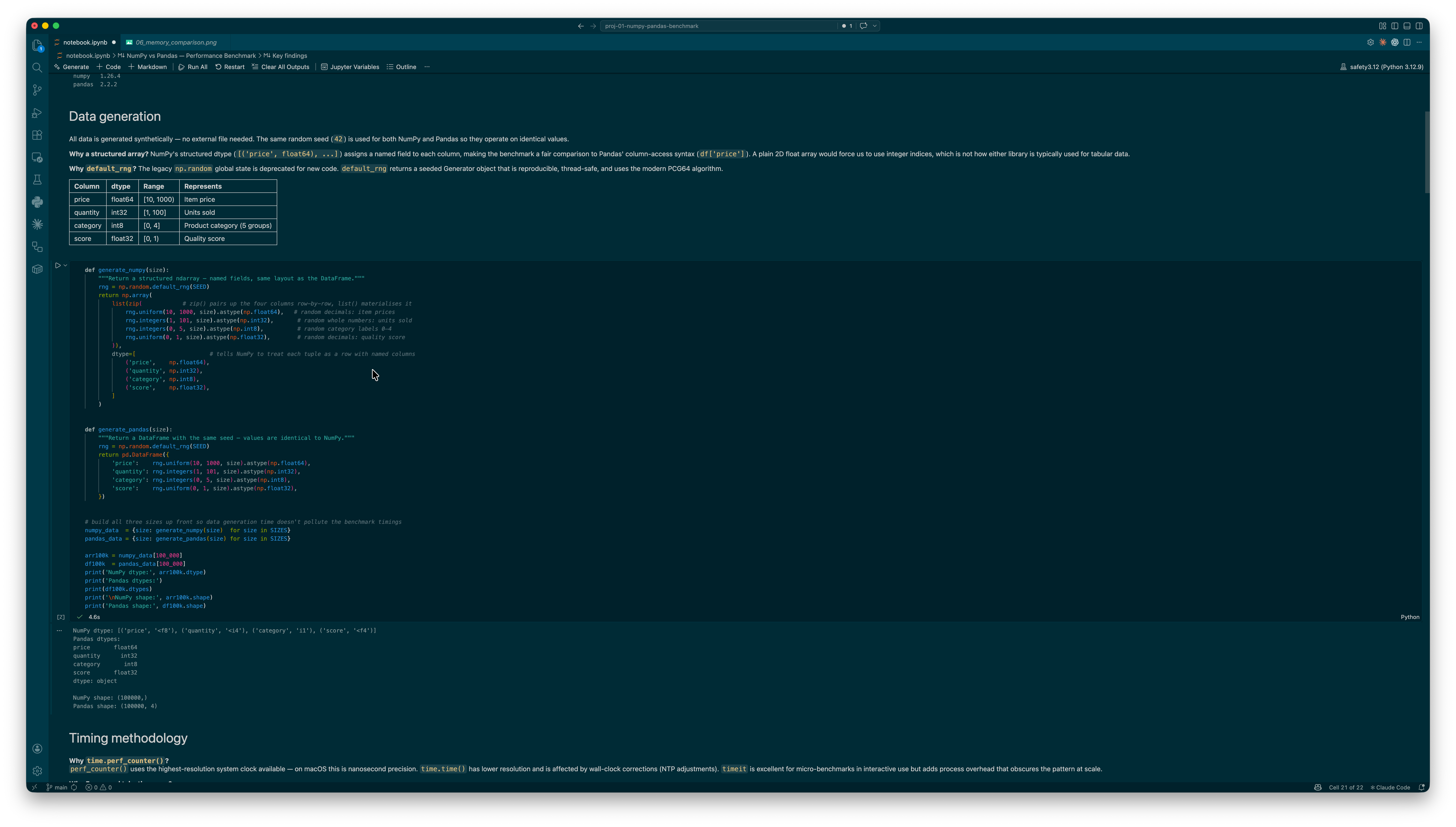 NumPy vs Pandas Performance Benchmark screenshot 2